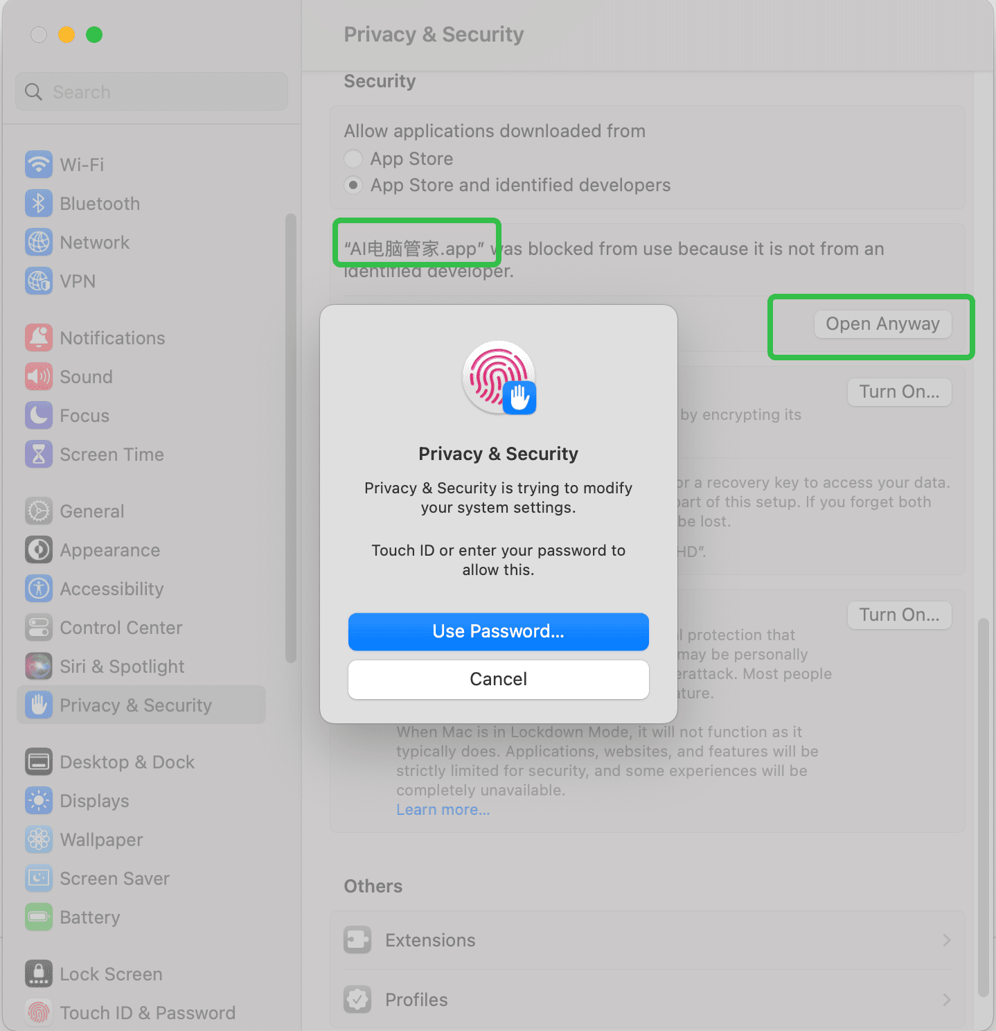 Click Open Anyway in Privacy & Security
